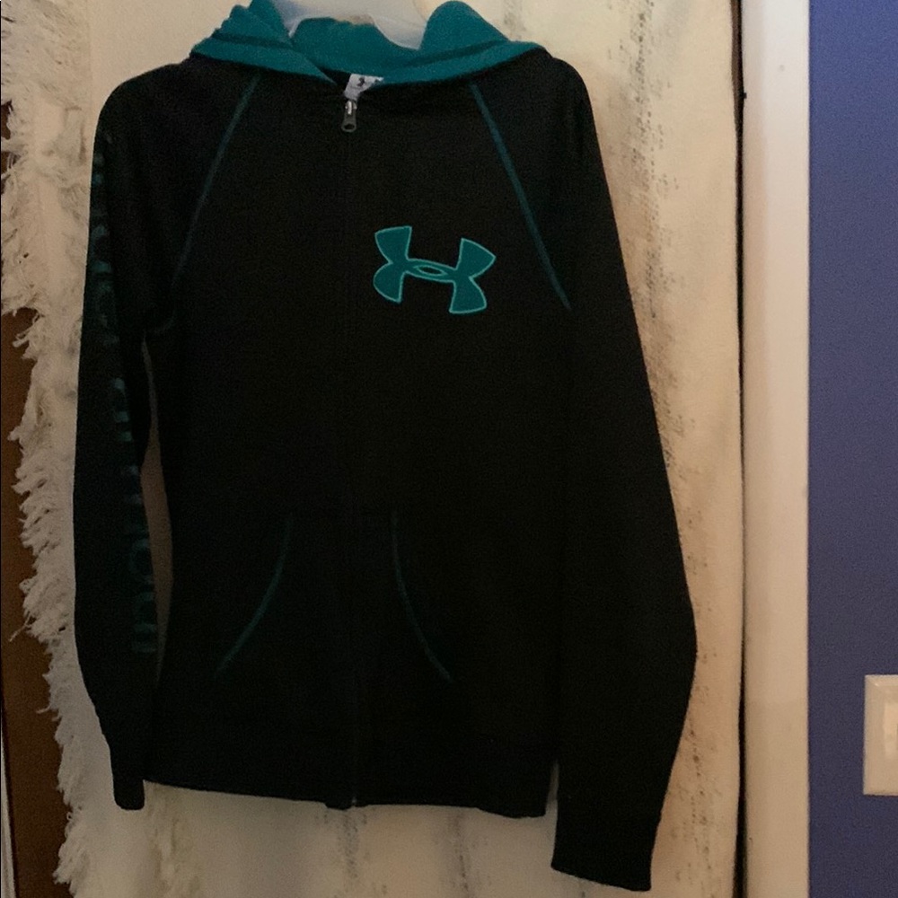 Under Armour Black Hoodie with Teal Logo
